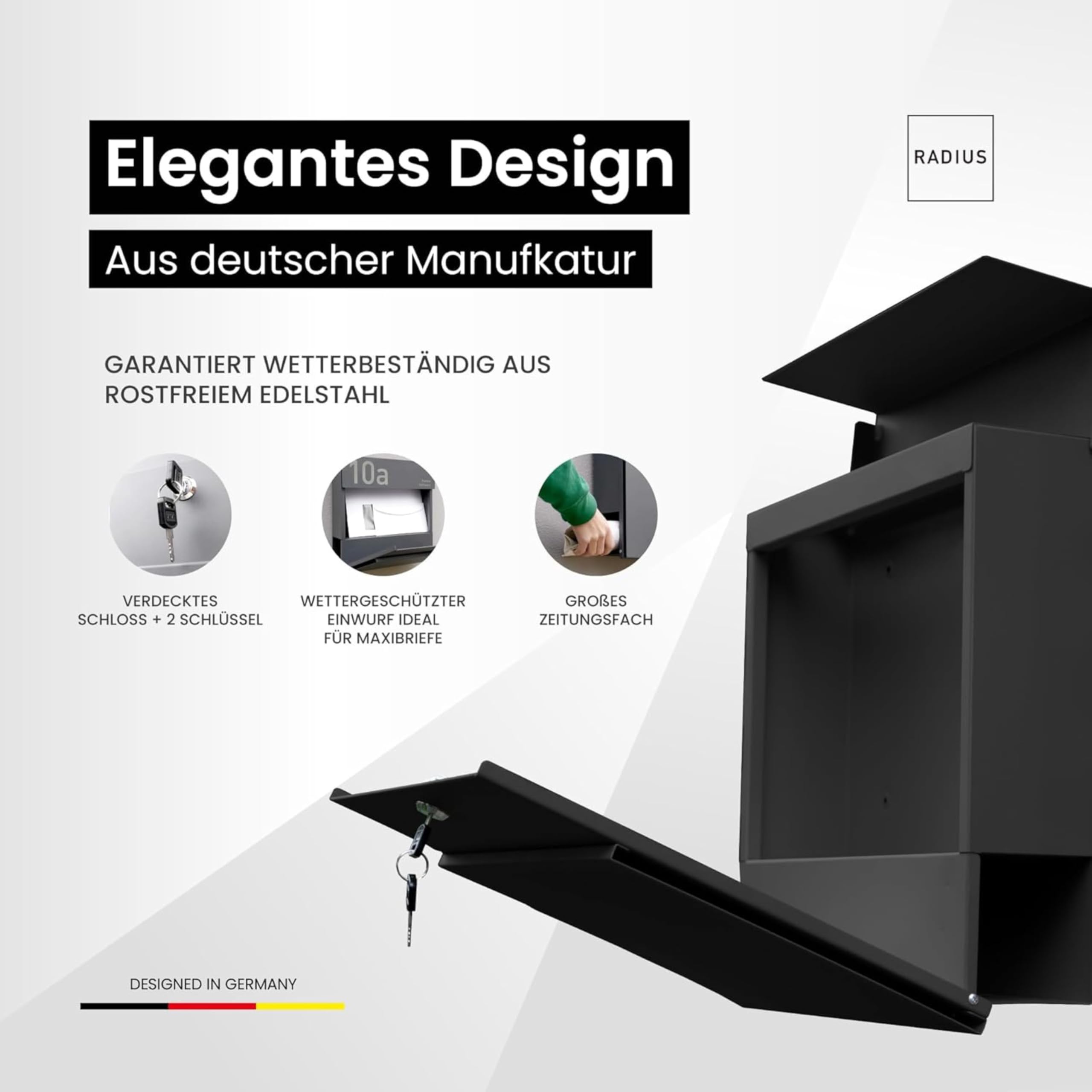 Radius Designer Briefkasten Letterman 6 Anthrazit, personalisierte Lasergravur - wetterfester pulverbeschichteter Stahl - mit Zeitungsfach - inkl. Montageset - 10 Jahre Funktions- & Korrosionsgarantie