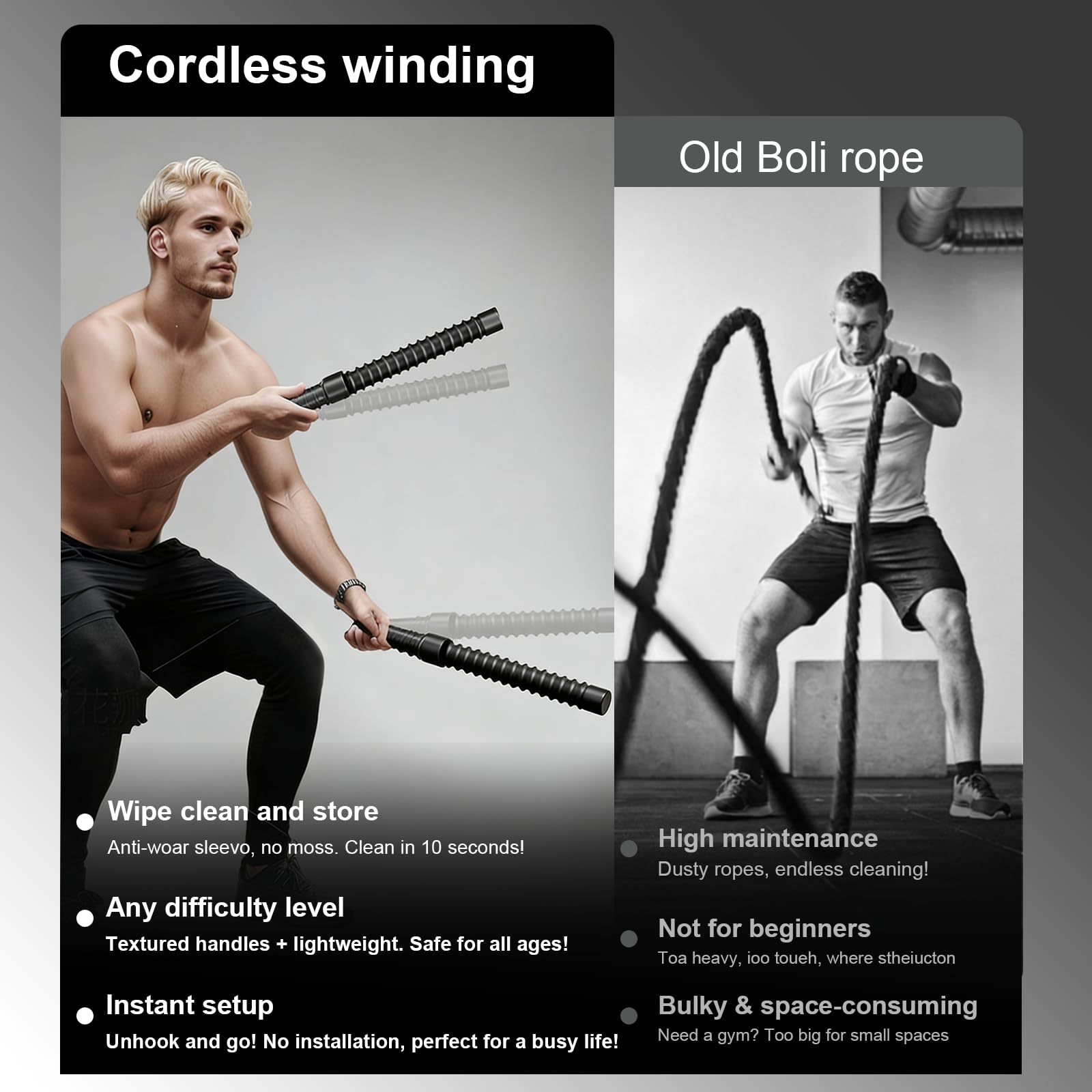 2 sztuki Air Rope, linka do walki z antypoślizgowym uchwytem, przenośna linka fitness, oszczędność miejsca, domowe urządzenie gimnastyczne do treningu siłowego, budowy mięśni, domu, na siłownię
