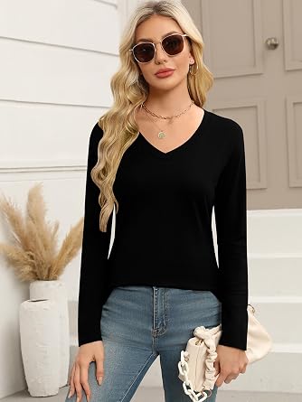 Elesomo Short Sleeve Shirts for Women V Neck Cotton Casual T-Shirt Summer Tops Tees