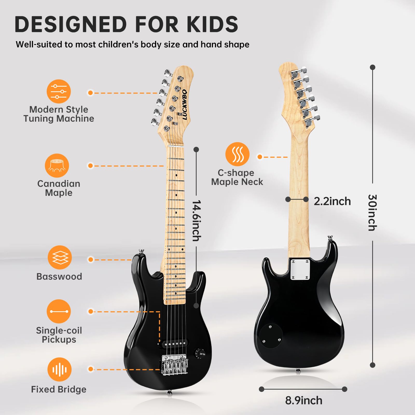 Mini chitarra elettrica per bambini da 76,2 cm, kit per principianti, mini chitarra elettrica per ragazzi e ragazze, starter kit con amplificatore da 5 W, tracolla, custodia, corde