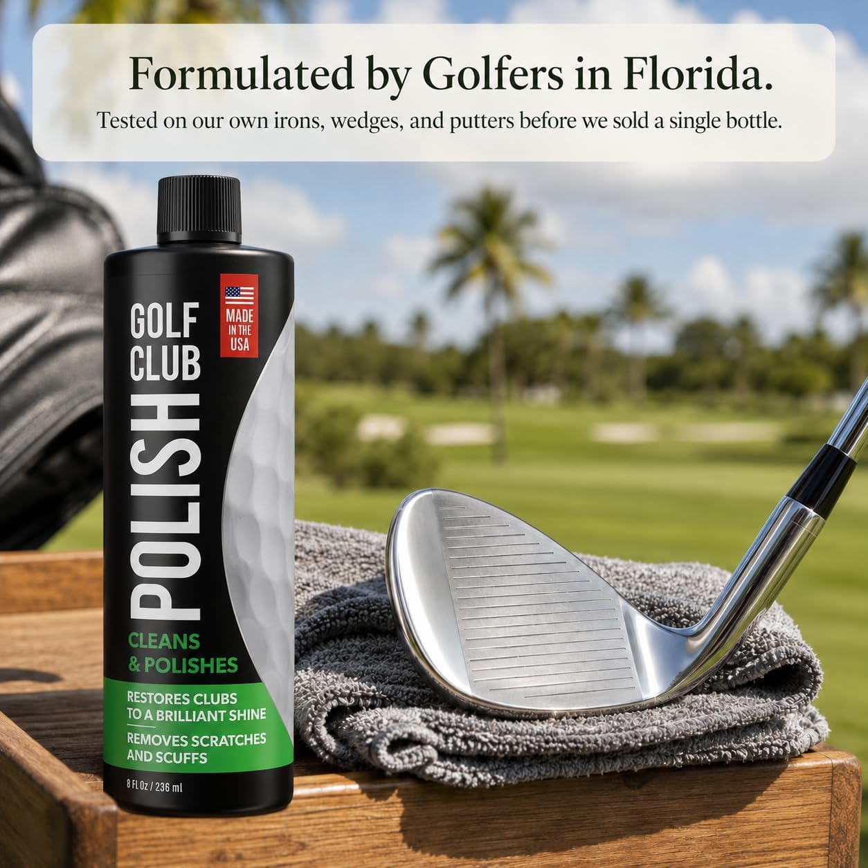 Berkland Golf Club Polish & Cleaner — Made in USA | Restores Shine, Removes Scuffs & Light Rust on Irons, Wedges, Putters & Drivers | Steel, Chrome & Zinc | 8 oz