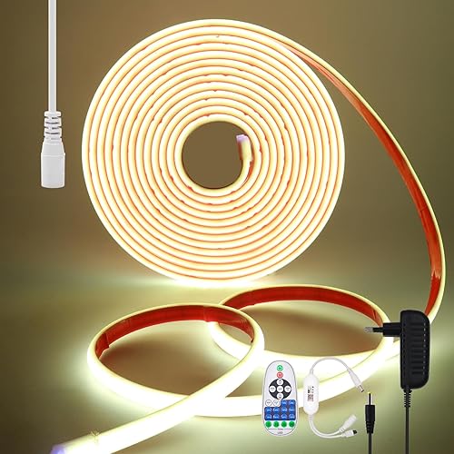 KISUFU Tira de luces LED de neón COB de 12 V, IP68, impermeable, flexible, regulable, para el hogar, cocina, sala de estar, decoración de bricolaje