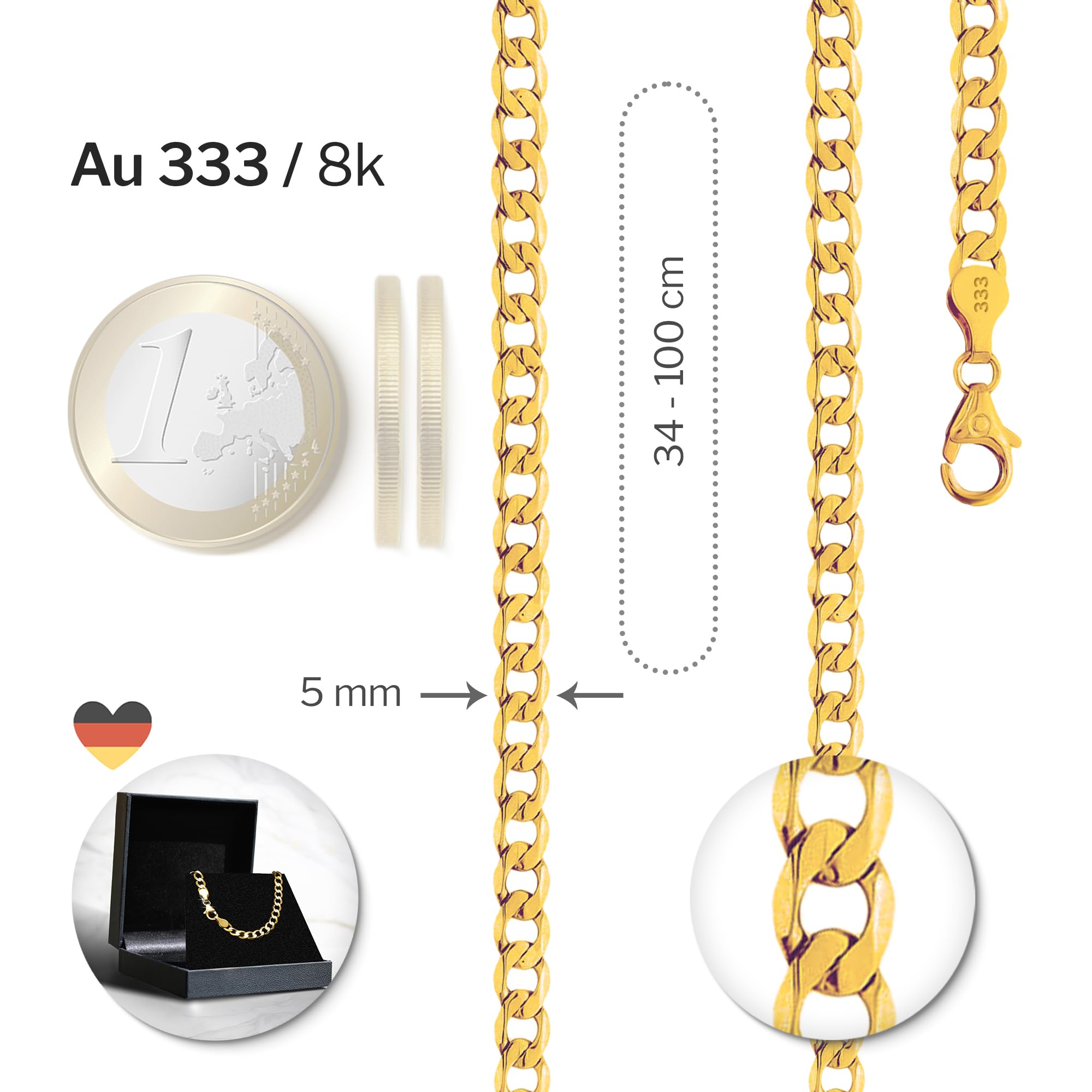 EDELIND 18K 14K Cadena hombre oro, 5mm cadena barbada, también 8K