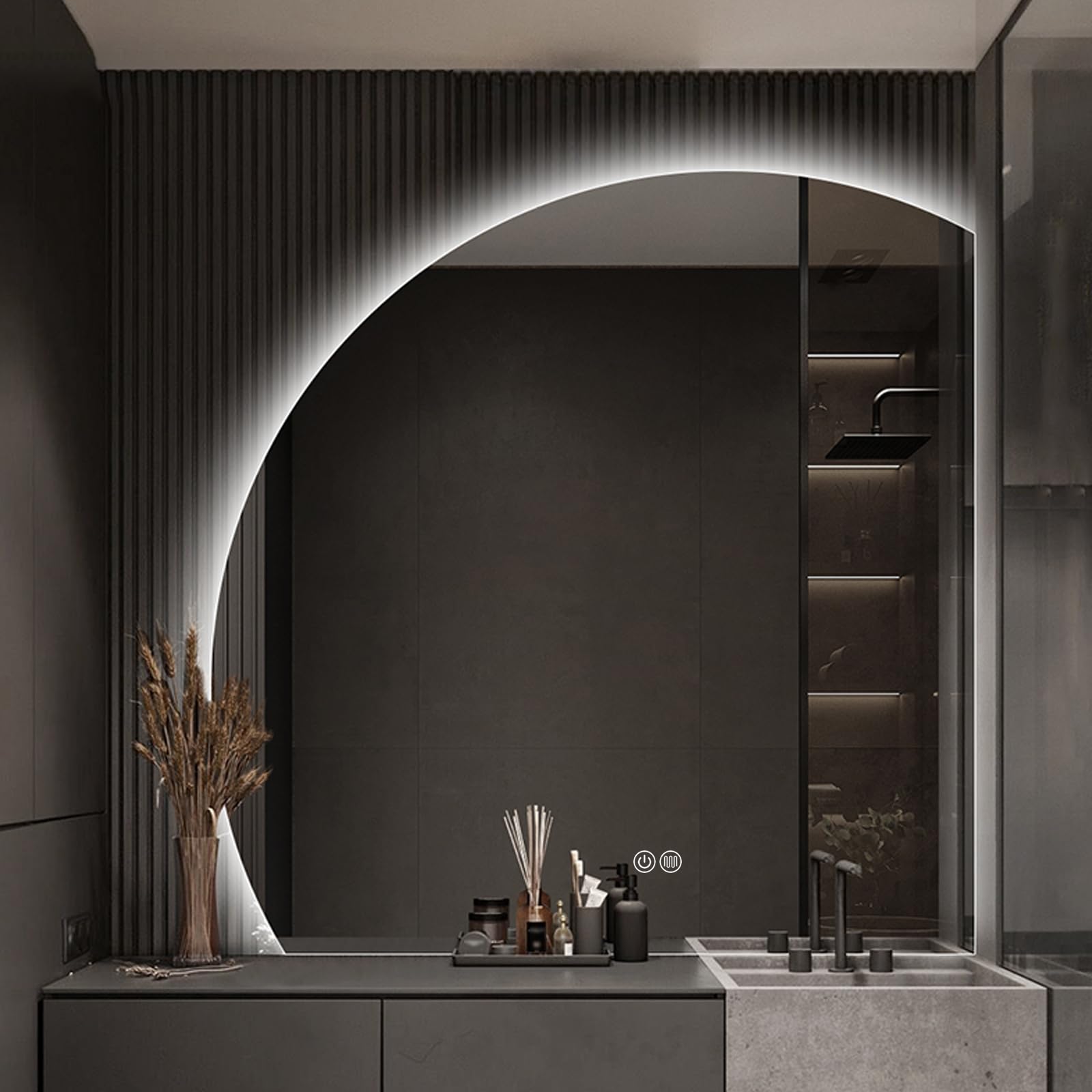 WQZzjm LED Lighted Bathroom Mirror, Vanity Mirror with Smart Touch AntiFog Feature, Perfect for Makeup and Grooming, Modern Design for Home Decor (50L x 50W cm)