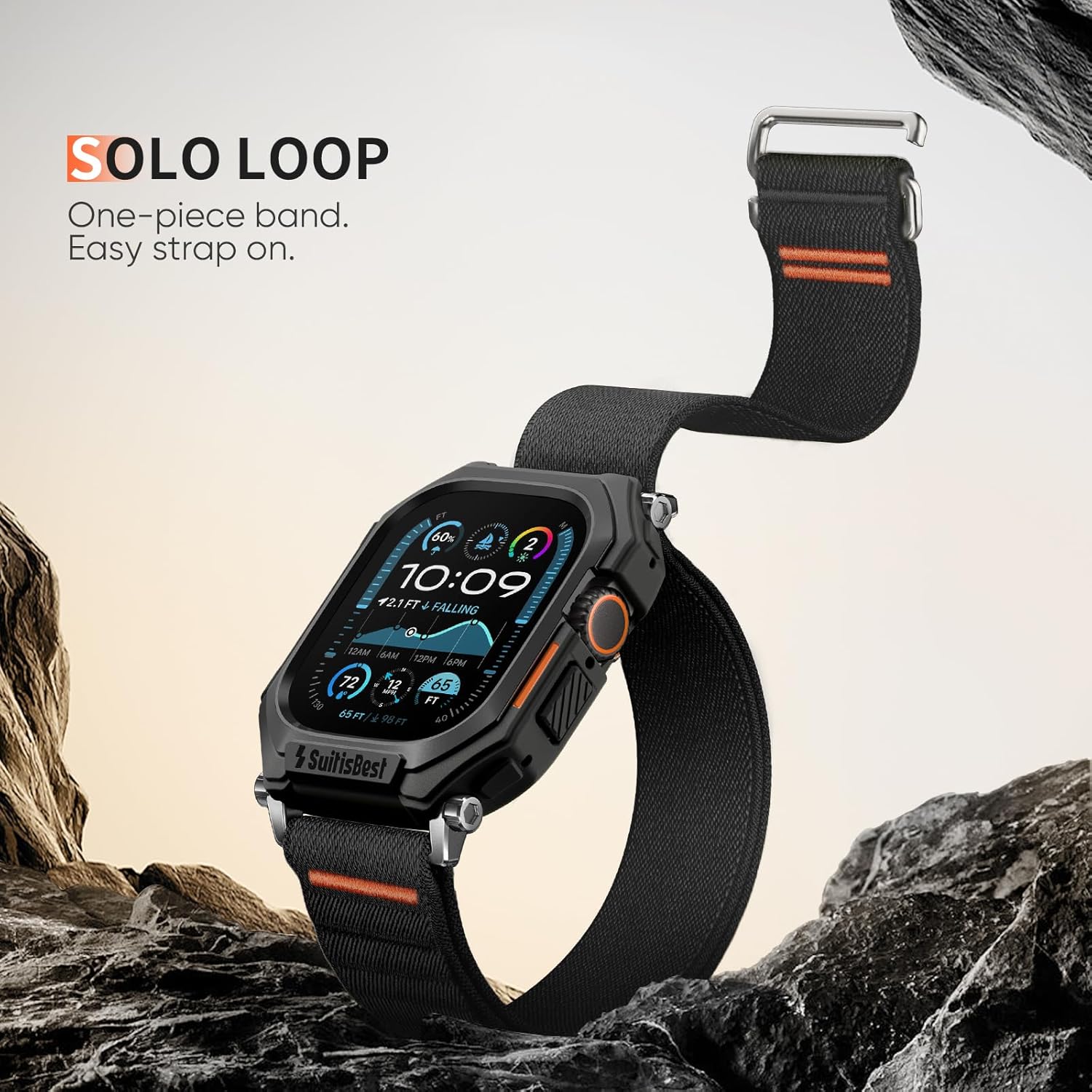 Suitisbest Stretchy Nylon Band Compatible with Apple Watch 49mm 46mm 45mm 44mm with Rugged Case Protective Cover, for Apple Watch Ultra 2/ Series 10/9/8/7/6/5/4/SE, Durable iWatch Strap for Men Women - Image 3