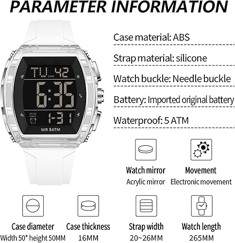 Miniatura 7 de findtime Digital Watch Tonneau Large Number Waterproof Watches for Men Women Alarm Stopwatch Countdown LED Unique Sports Wristwatch Shockproof Watch