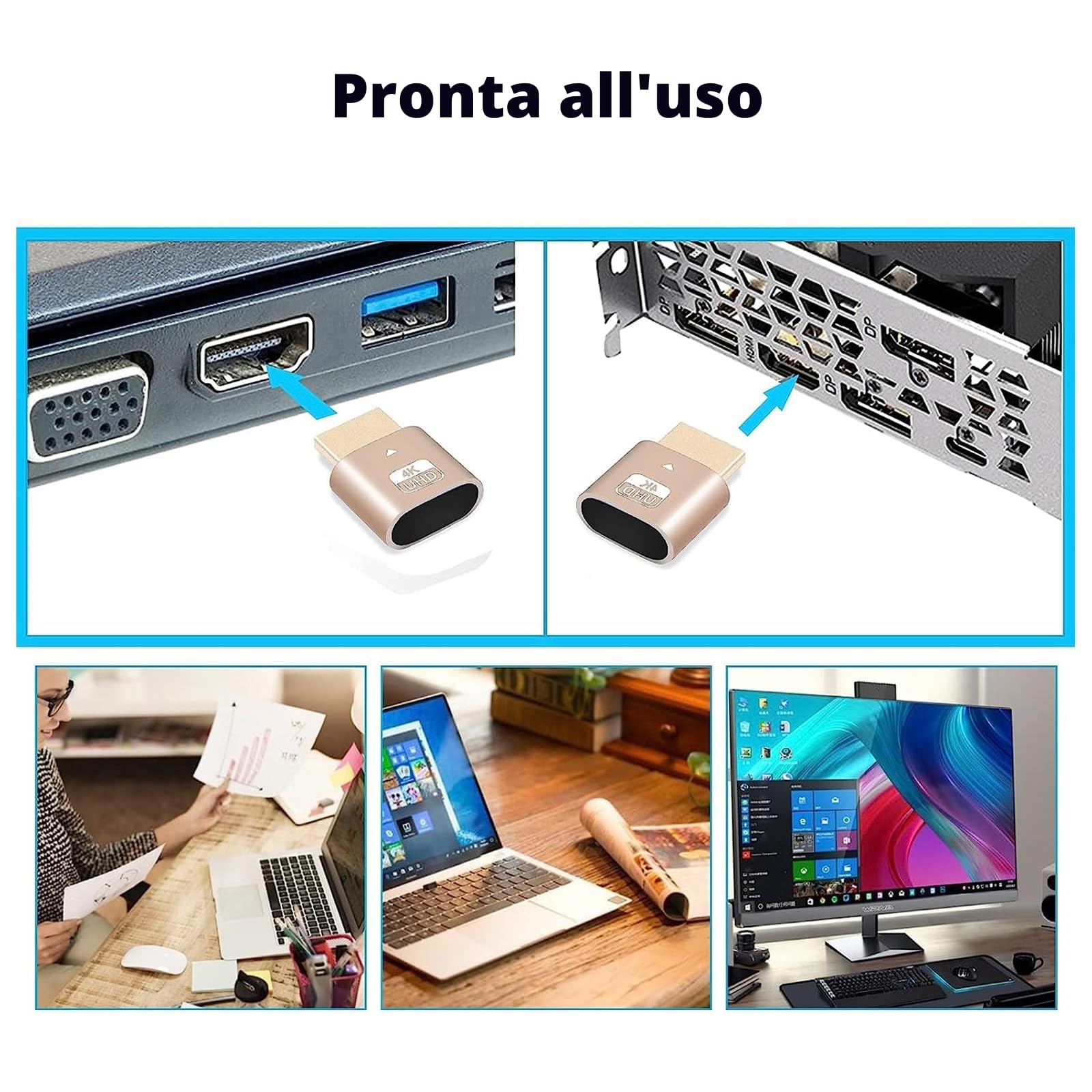3PCS 4K Dummy Plug emulatore display monitor virtuale ad alta risoluzione, adattatore display headless di nuova generazione Supporta fino a 3840x2160@60Hz, 1080@120Hz DVI EDID Emulator
