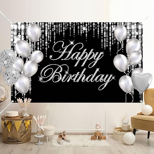 Miniatura 3 de Cartel de feliz cumpleaños plateado con texto en inglés "It's My Birthday", telón de fondo para baby shower, fiesta interior y exterior, suministros