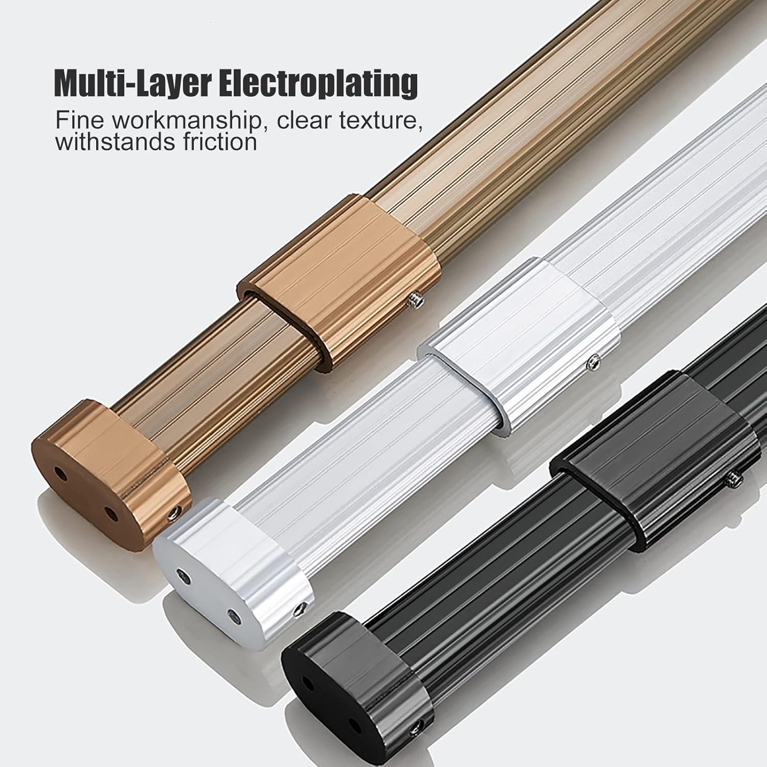 Closet Rods for Hanging Clothes, Clothing Store Silver Extendable Closet Rods for Hanging Clothes, Space Saving Closet Pole Aluminum Alloy, Heavy Duty Wardrobe Rods with End Sockets & Screws(NO.1 Fixe