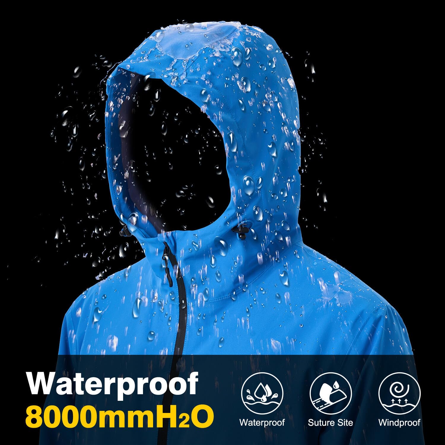 Veste de pluie pour homme Imperméable Vestes d'extérieur pour homme Veste légère de loisirs Respirante Vélo Veste de pluie avec capuche