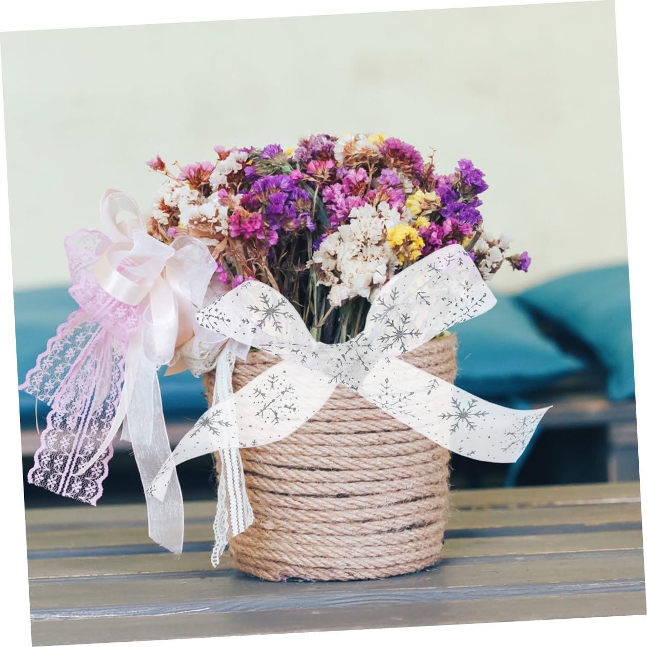 DOITOOL 5 Nastro Natalizio in Raso con Motivo Fiocchi Decorazione Festiva per Regali Fiocchi e Artigianato DIY