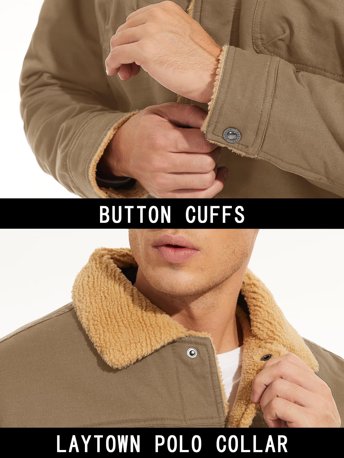 MAGNIVIT Men's Cotton Cargo Jacket Winter Sherpa Fleece Lined Work Jacket Coats with 5 Pockets