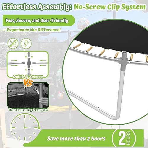 Miniatura 5 de Trampolín de 12 pies con recinto, trampolín al aire libre con escalerabastidorluces LED, trampolines recreativos, aprobado por ASTM, resistente a la