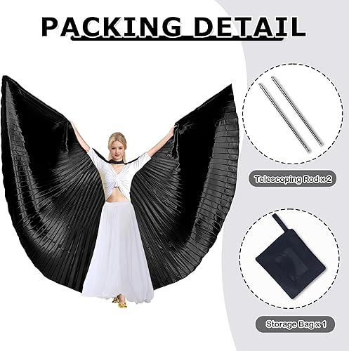 Miniatura 4 de MUNAFIE Alas de Isis para danza del vientre con palos para adultos, disfraz de danza del vientre, alas de ángel para Halloween, carnaval