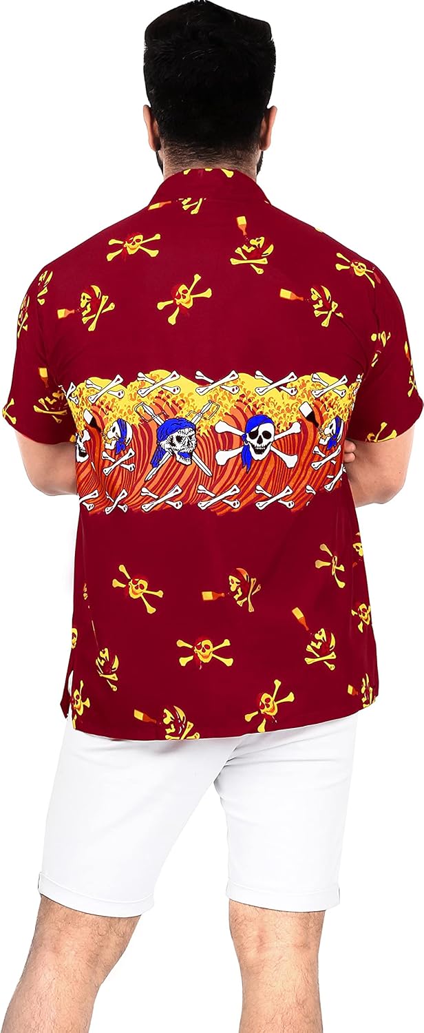 LA LEELA Men's Halloween Hawaiian Short Sleeve Button Up Beach Caribbean Shirt Fashion Pirate Cruise Shirts for Men - Image 4