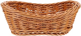 Oval Rattan Basket, Small Wicker Bread Basket Hand Woven Food Serving Basket Rustic Farmhouse Fruit Bowl Storage Container Holder for Veggie Food Snack Light Brown, Size S