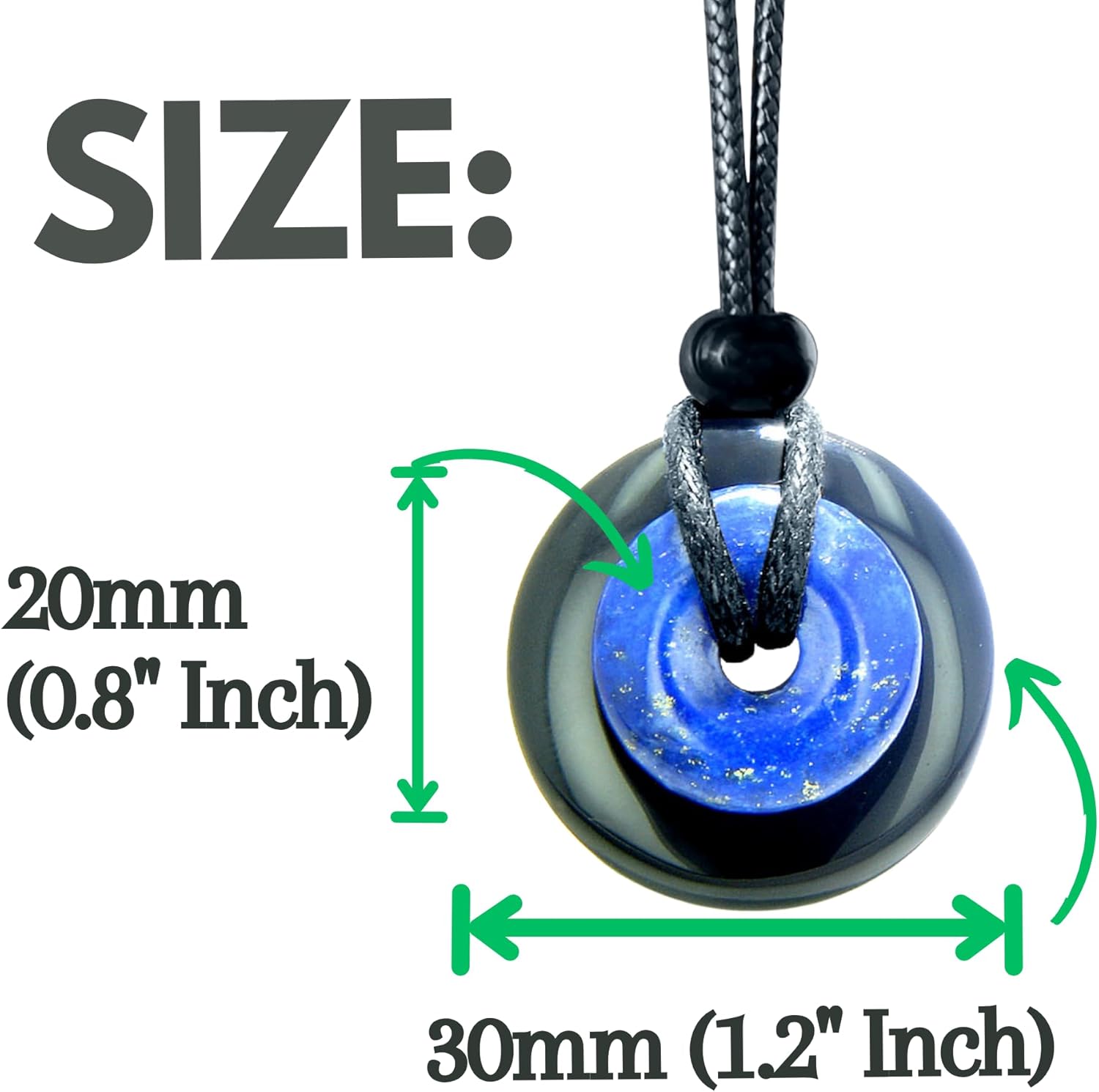 Double Lucky Donut Necklace - Real Gemstones and Crystals - Good Luck and Spiritual Powers Coin Shaped Circle Amulets - Adjustable Black Cord - Positive Energy Gift for Women and Men - Image 4