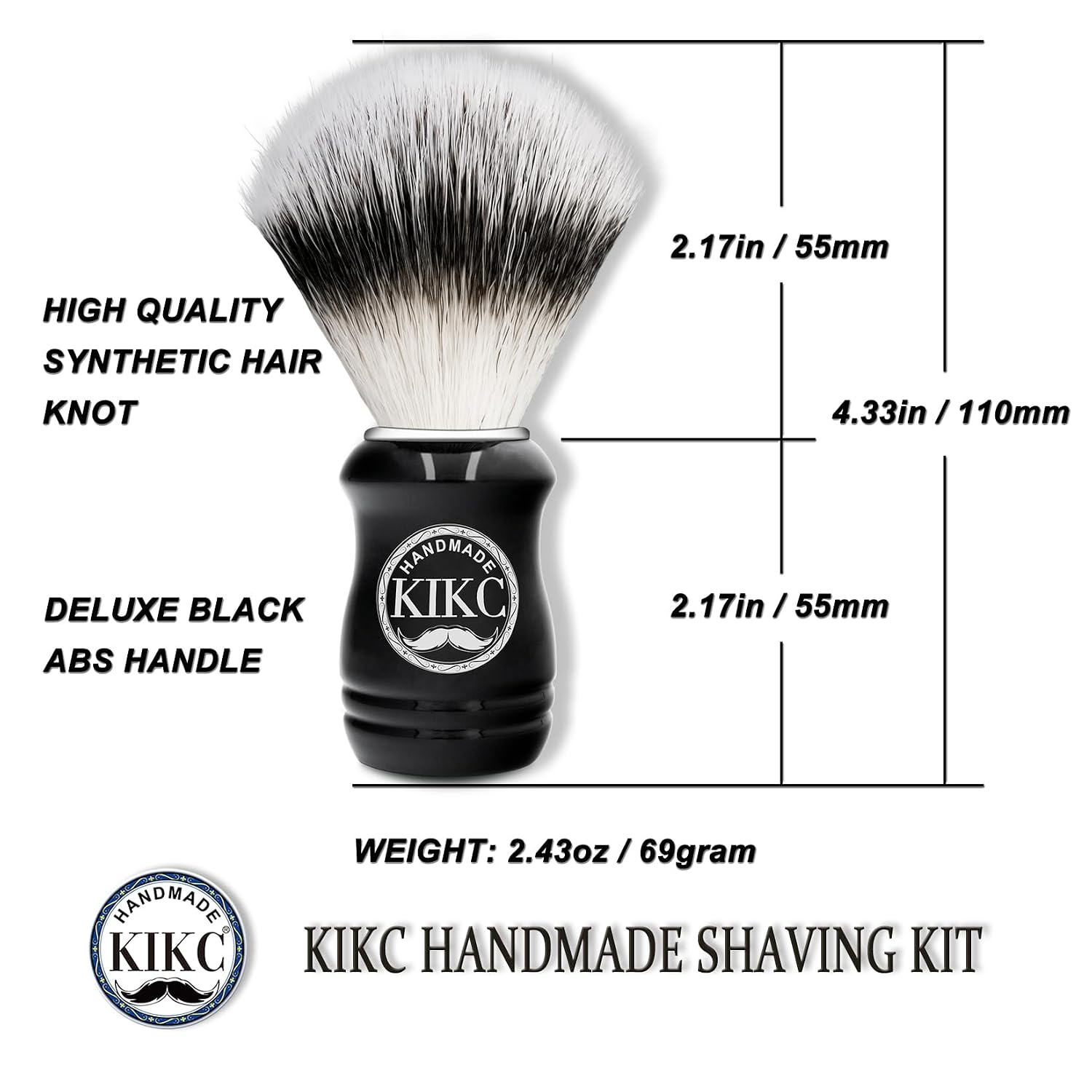 KIKC Hand Crafted Shaving Brush for Vegans, Synthetic Hair Bristle for Wet Shave, Comfortable ABS Handle Black Color, Best Gift for Bearded Man