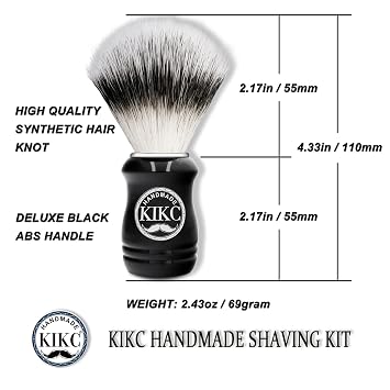 KIKC Hand Crafted Shaving Brush for Vegans, Synthetic Hair Bristle for Wet Shave, Comfortable ABS Handle Black Color, Best Gift for Bearded Man