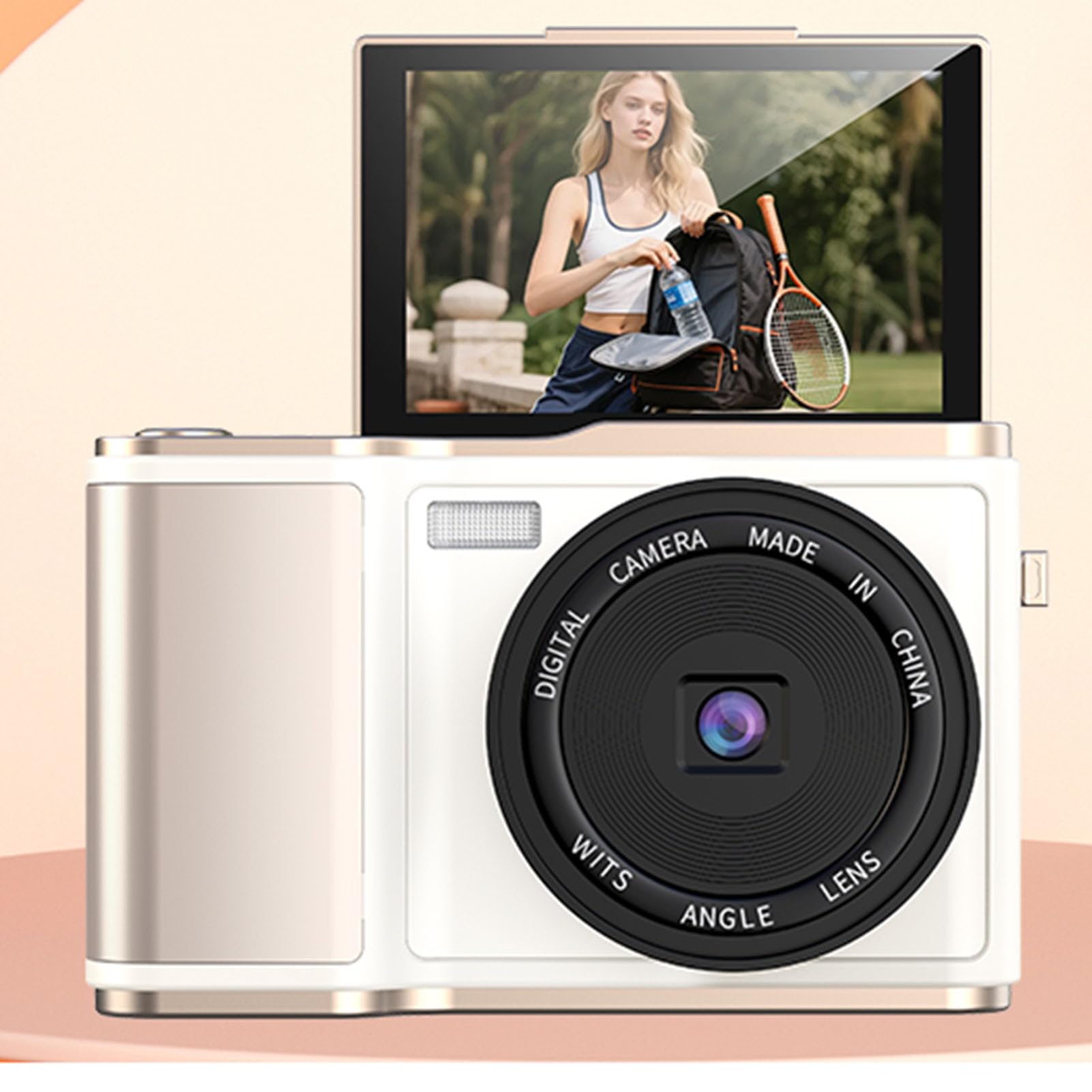 Fotocamera Digitale, Schermo Ribaltabile da 3 Pollici a 180 Gradi e Fotocamera per Vlogging 4K con Zoom 18x, Punta e Scatta Digitale Compatta da 48 MP, per Viaggi e Principianti (Bianca)