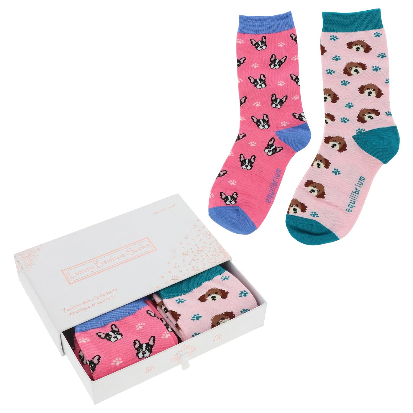 equilibrium Ladies Luxury Bamboo Socks Gift Box – Cute Dog Pattern Socks Set for Women