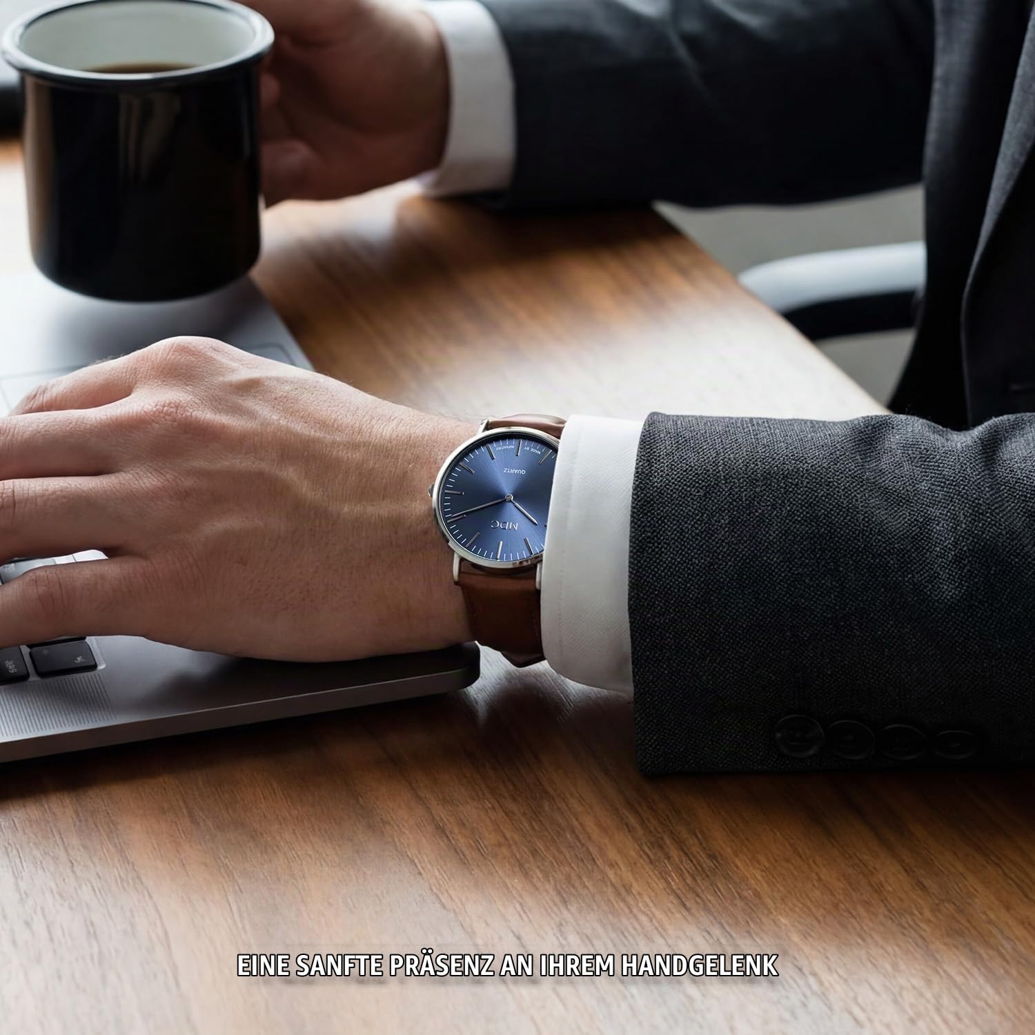 Infantry MDC Minimalistische ultradünne Herren-Armbanduhr, analog, Quarz-Armbanduhr, für Herren, lässig, Business, mit Echtlederarmband