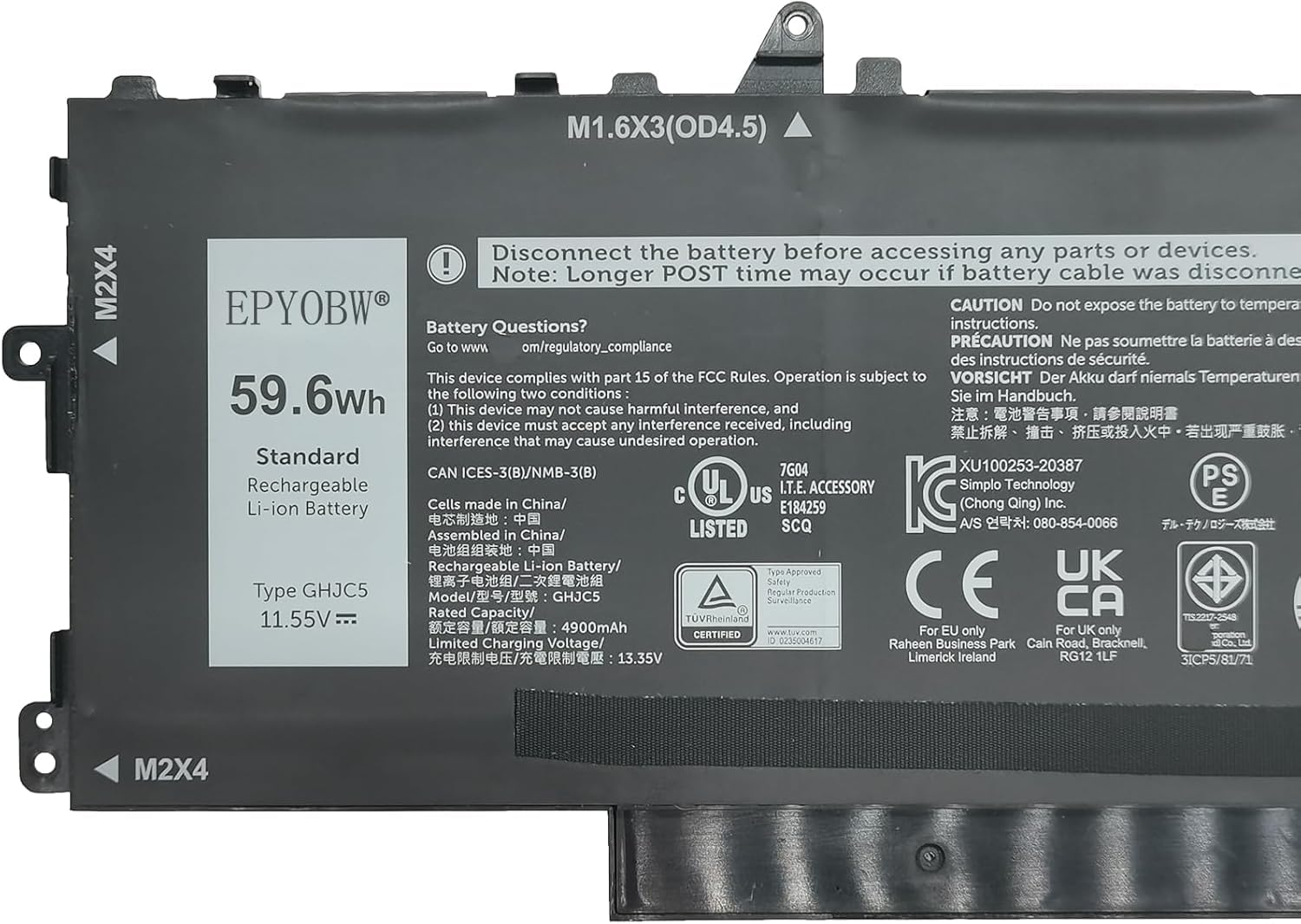Amazon.com: EPYOBW GHJC5 Laptop Battery 59.6Wh 4900mAh 11.55V