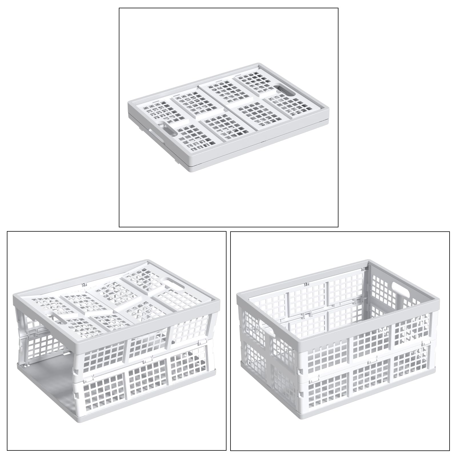 Casse pieghevoli impilabili in plastica, 30 l, set da 3