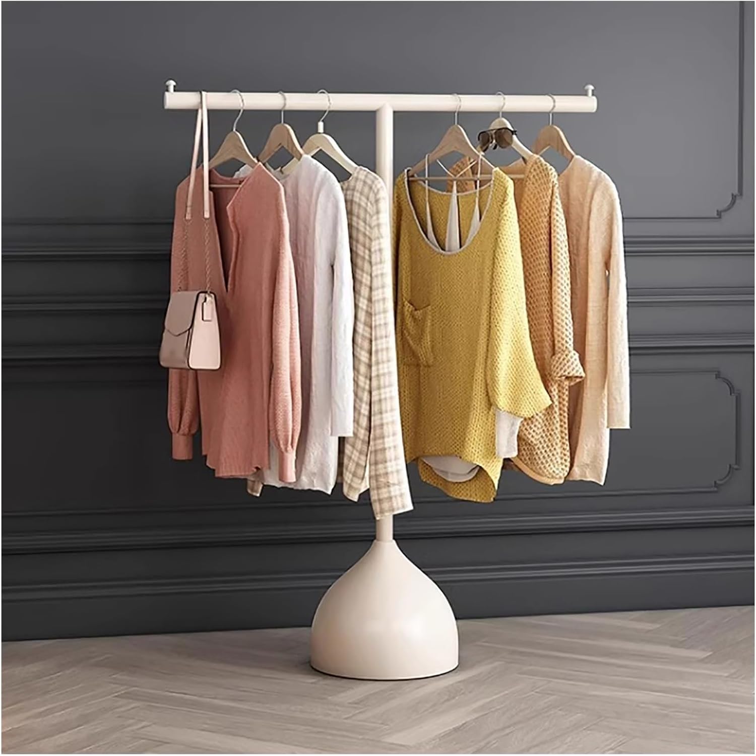 Freestanding Modern Clothing Display Rack, Stylish Garment Organizer for Boutique & Bedroom, White Clothes Rail, 100x150cm - Perfect for Fashion Retail & Home Use