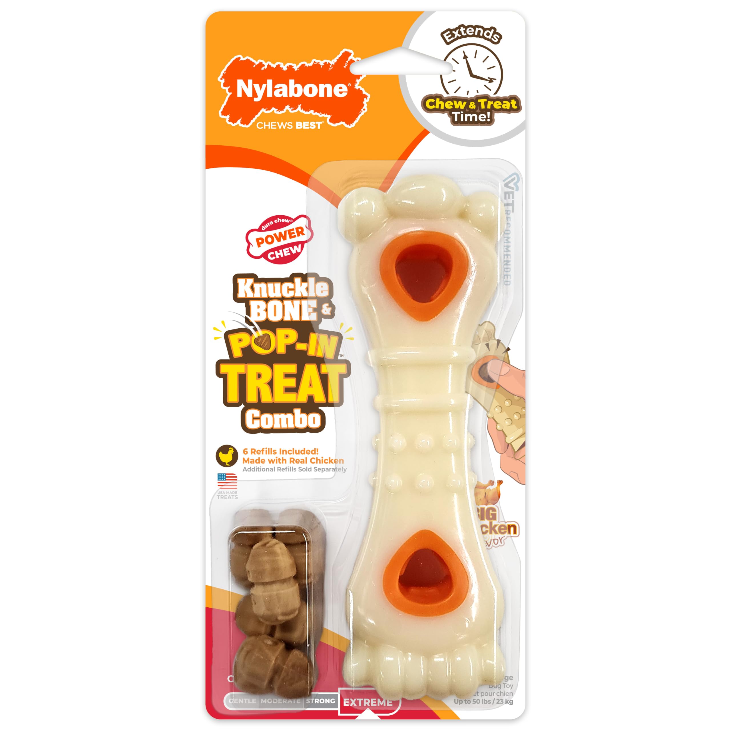 Nylabone Power Chew Knuckle Bone & Pop-In Treat Toy Combo kurczak smak duży/gigantyczny - do 22,7 kg.