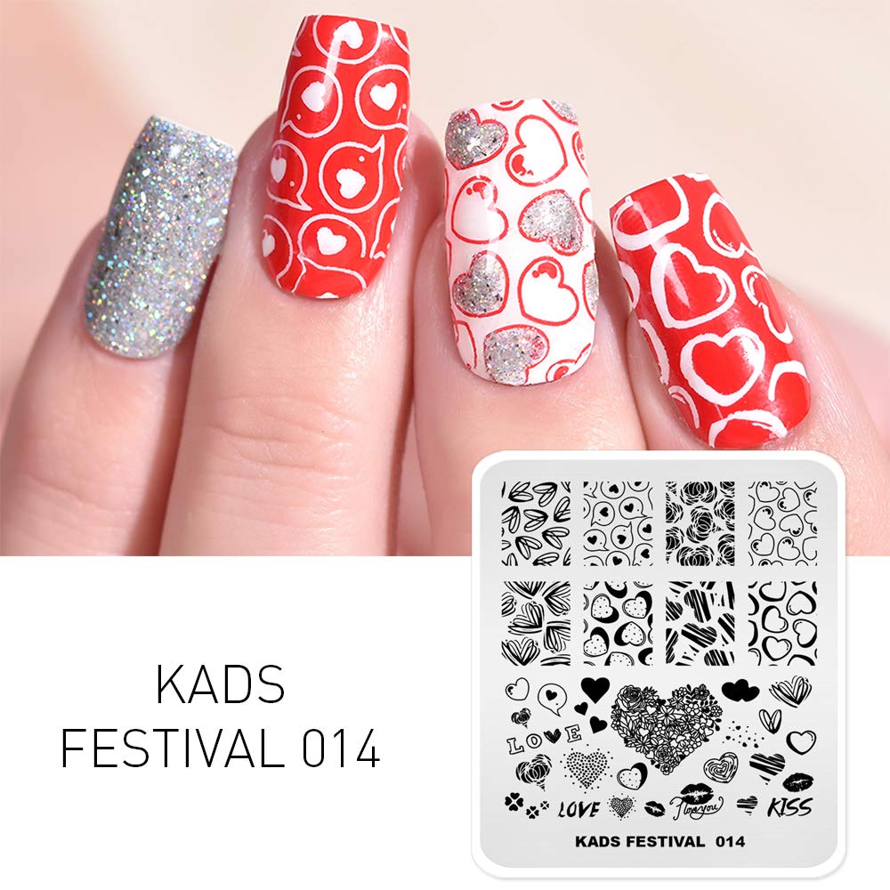 KADS - Stencil per nail art fai da te motivo cuori, amore (FE014)