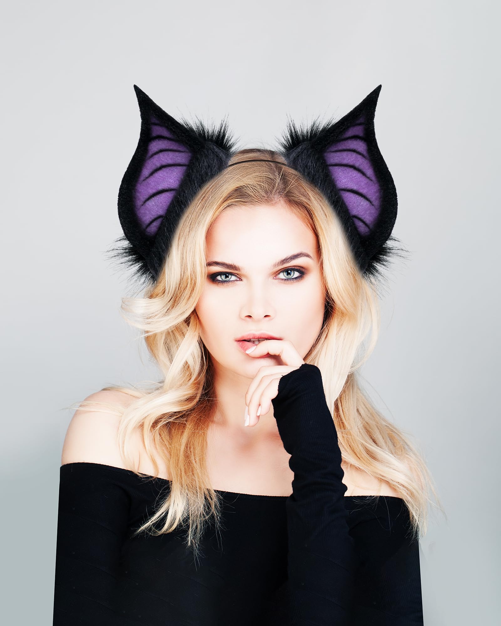 ZFKJERS Handmade Bat Beast Ears Headband Cosplay Costume Accessories for Halloween Anime Con, Stage Performance (Black Purple) - Image 4