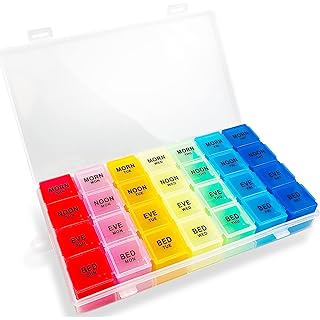 ZVZM Weekly Pill Organizer 4 Times a Day, Large Medicine Organizer, Pill Box 7 Day 28 Compartment, Portable Travel Pill Container Case for Vitamin and Supplement (Color)