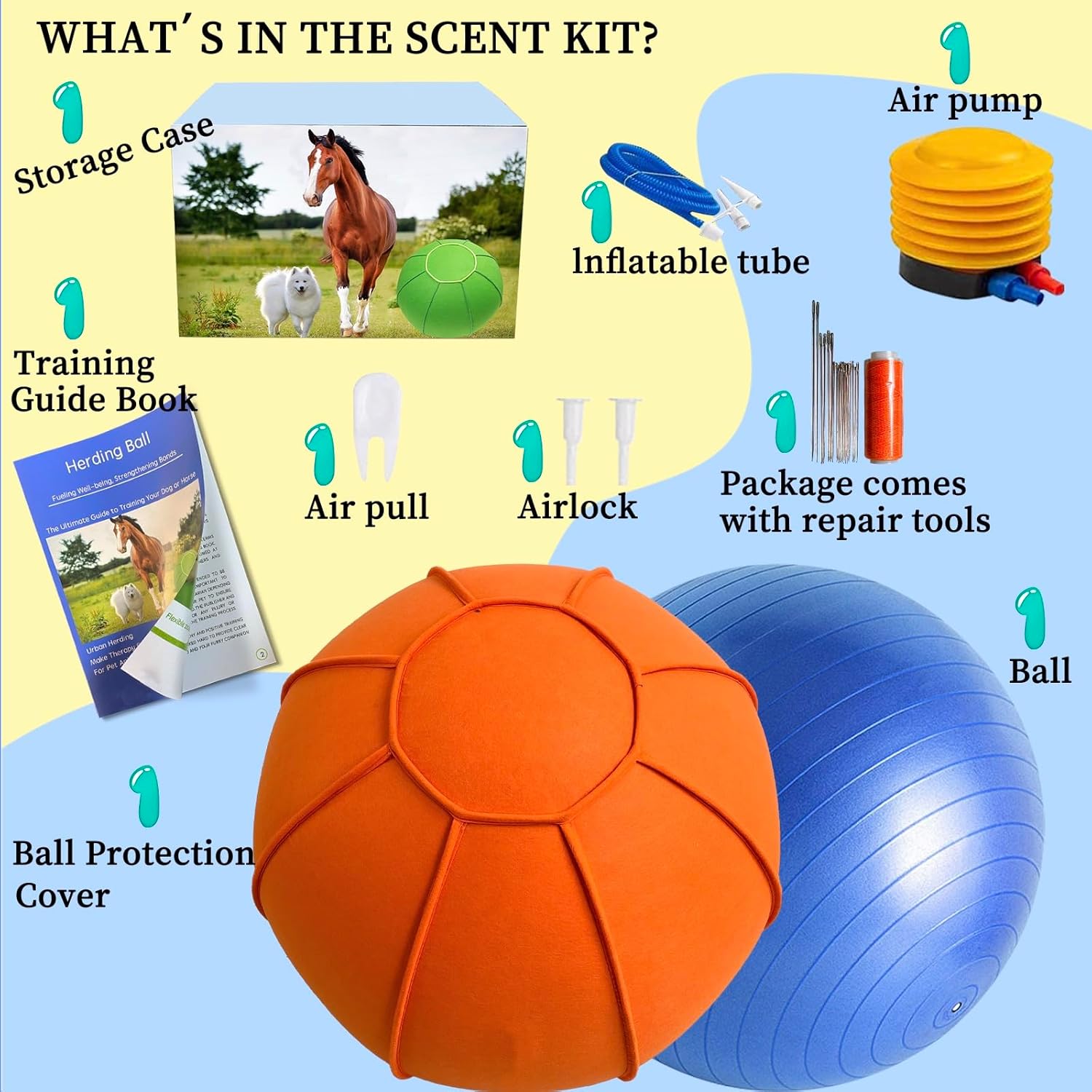 Herding Ball for Dogs, 22 Inch Horse Ball with Cover and Pump, Large Dog Training Toy