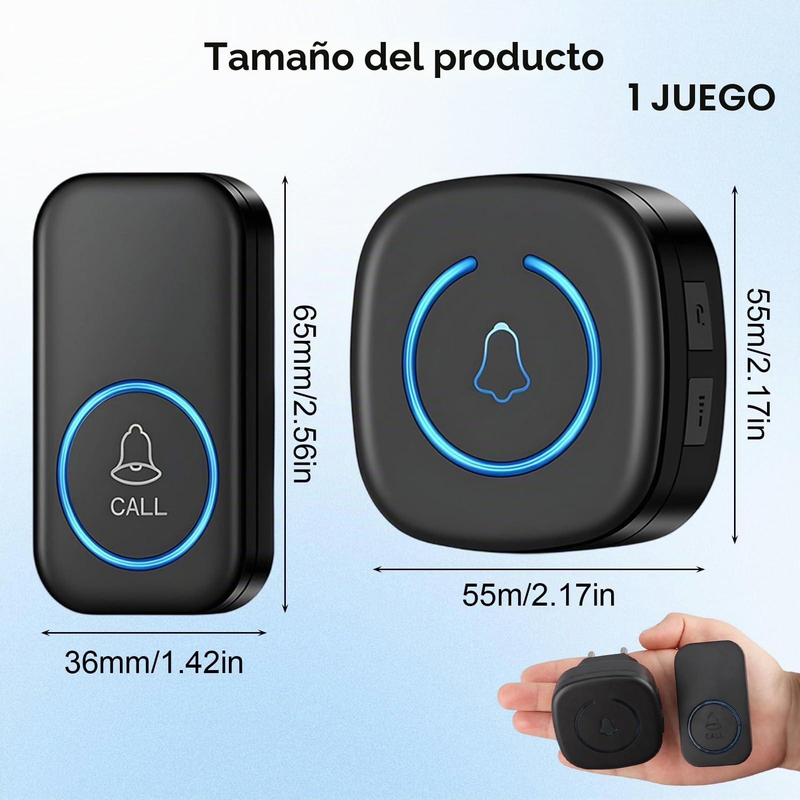 Timbre Inalámbrico Exterior Impermeable 60 Melodías 5 Niveles de Volumen Kit de Timbre Inalambrico Doorbell con 1 Receptores + 1 Botón a Pila Indicador LED 300m Alcance para el Hogar Oficina (Negro)