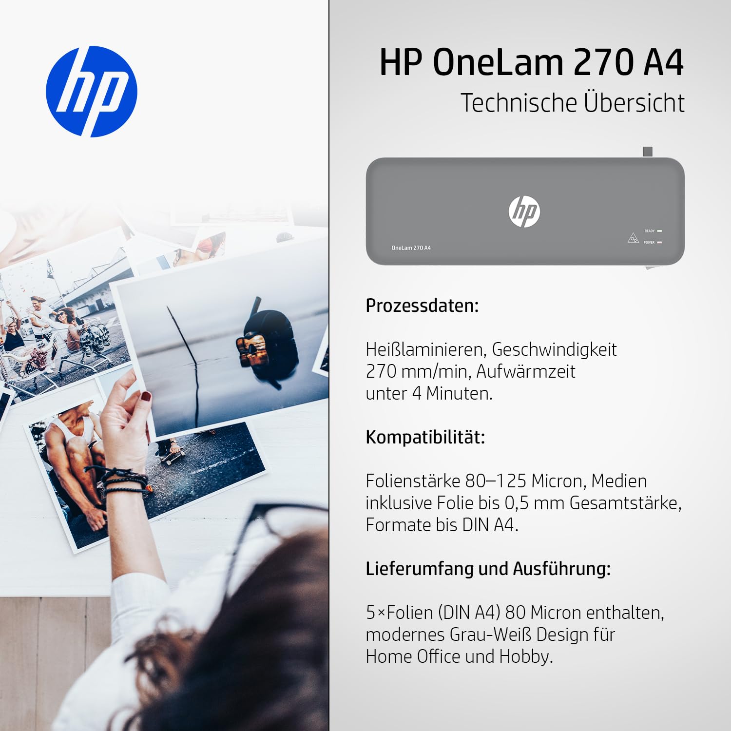 Plastificadora HP OneLam 270 Gris - Marca: HP - EAN: 4030152953226