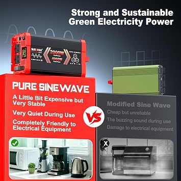 Pure Sine Wave Inverter 2000 Watt, 12V DC to 240V AC Inverters for RV, Truck, Solar, Home, Power Inverter with 2 AC Outlet, 30W USB-C, 5V 3.1A USB, Hardwire Port, Remote Control, Surge 4000W