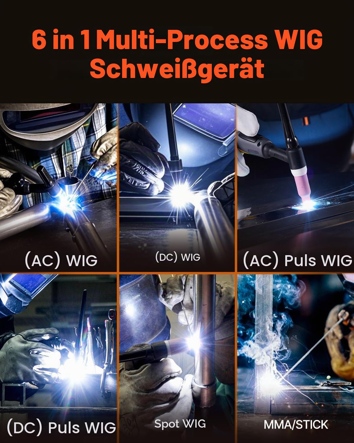 VEVOR WIG-Schweißgerät, 200 A 6-in-1-Aluminium-Schweißgerät (LED-Anzeige) – AC WIG/DC WIG/AC Pulse WIG/DC Pulse WIG/Spot WIG/MMA (Stick), elektrisches Schweißgerät mit synergetischer Steuerung IGBT