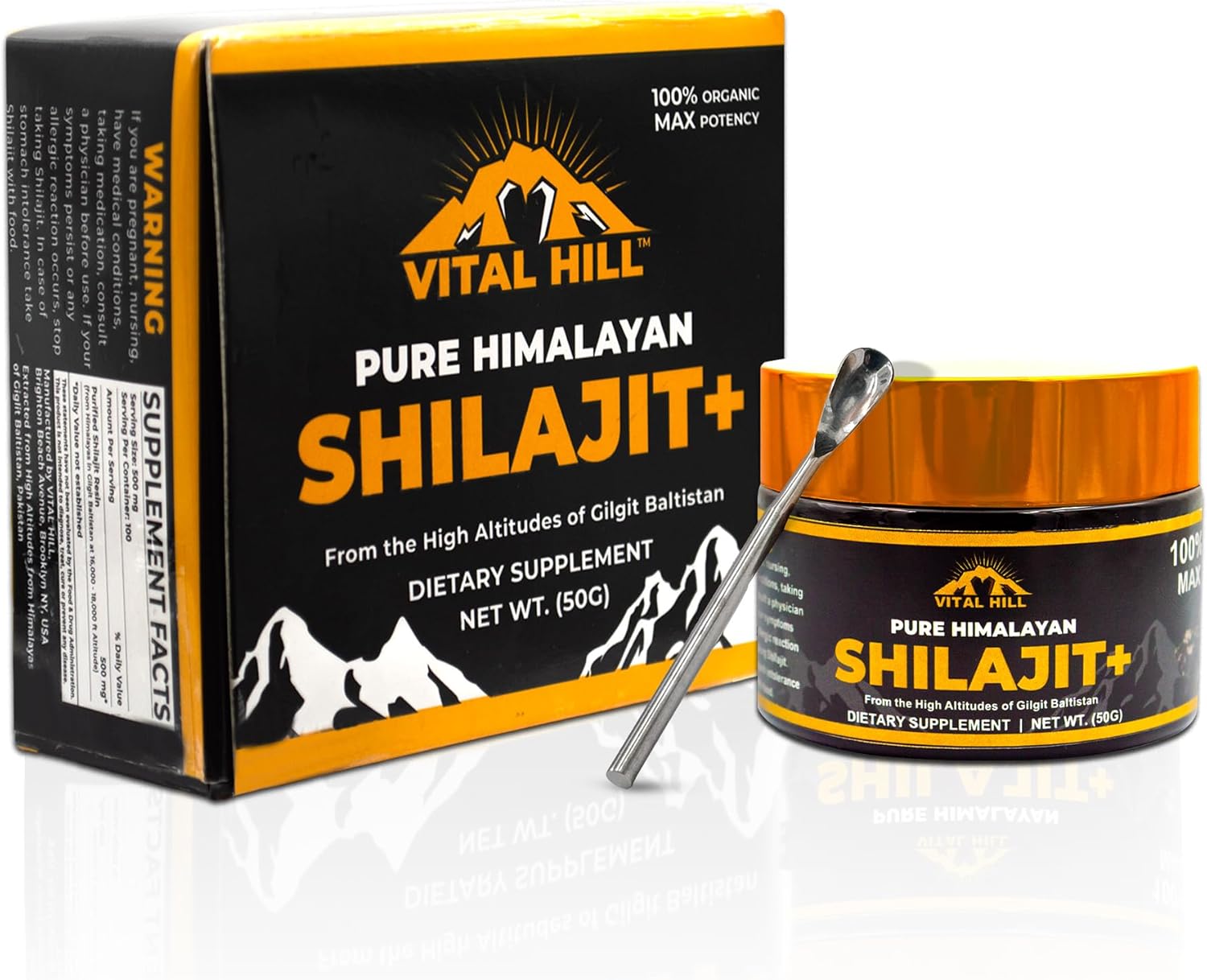 Premium Himalayan Shilajit Resin for Men and Women, 500mg Organic Maximum Potency, U.S.A Lab Tested for Purity | Supports Brain Function, Energy and Focus (50g -100 Servings)