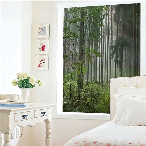 Miniatura 4 de Juego de 2 películas esmeriladas para ventana, diseño de bosque brumoso, plantas de selva brumosa, árboles de bambú, película esmerilada para