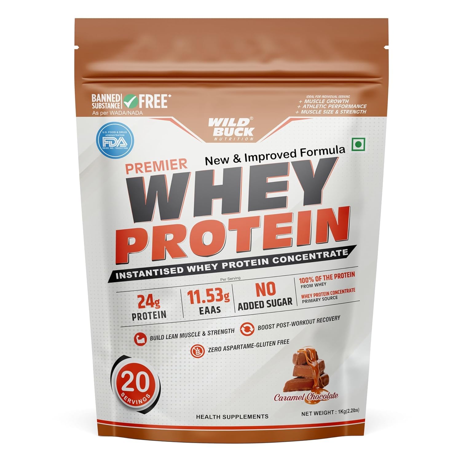 Wild Buck Nutrition Premier Whey Protein Powder 1kg – 24g Protein, 11.53g EAAs, 5.43g BCAAs | Instantised Whey Concentrate | No Added Sugar | Muscle Building & Post Workout Recovery | Gym Protein for Men & Women | Strength & Lean Muscle | Café Mocha Flavor — Amazon image 11