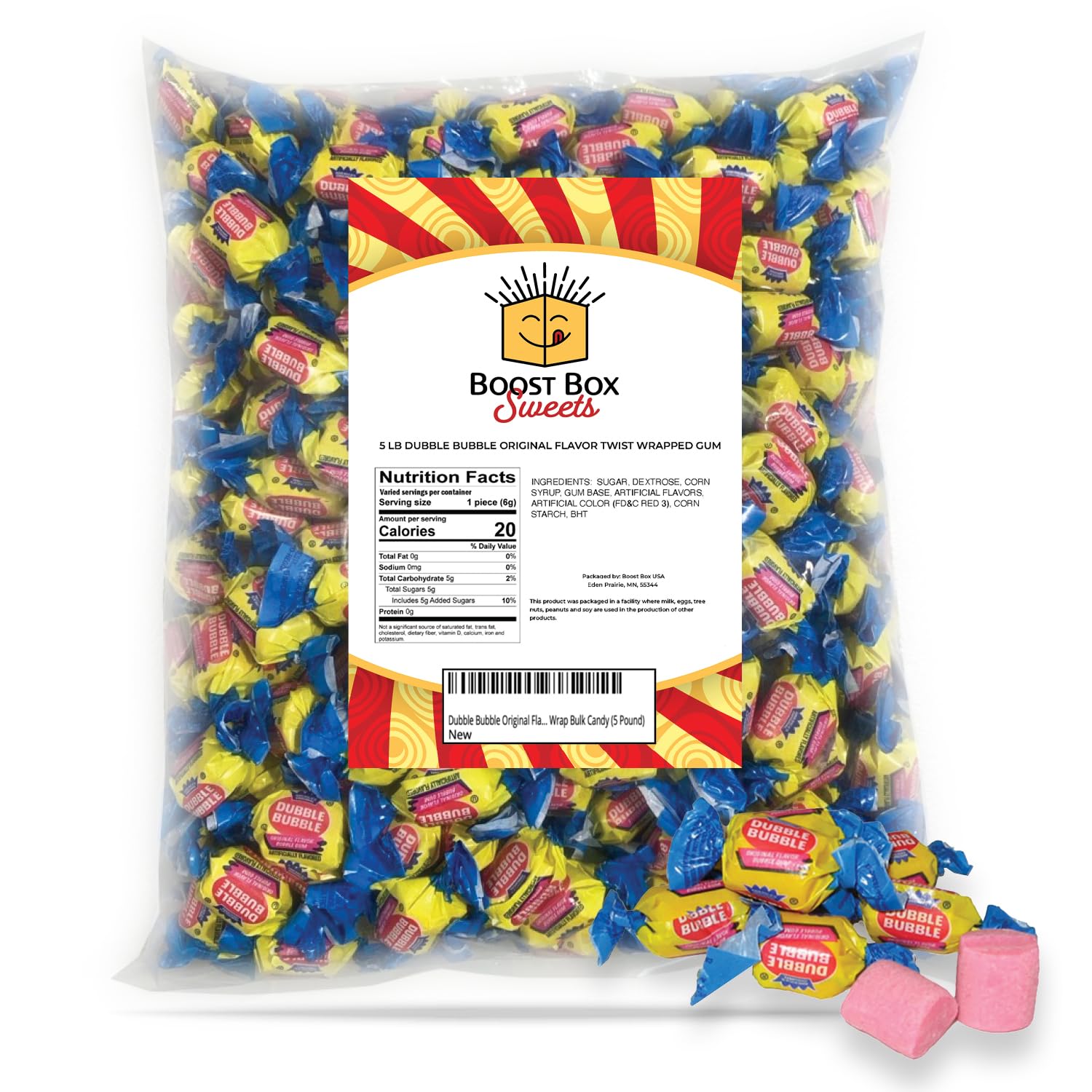 Dubble Bubble Original Flavor Bubblegum Individually Twist Wrap Bulk Candy (5 Pound)