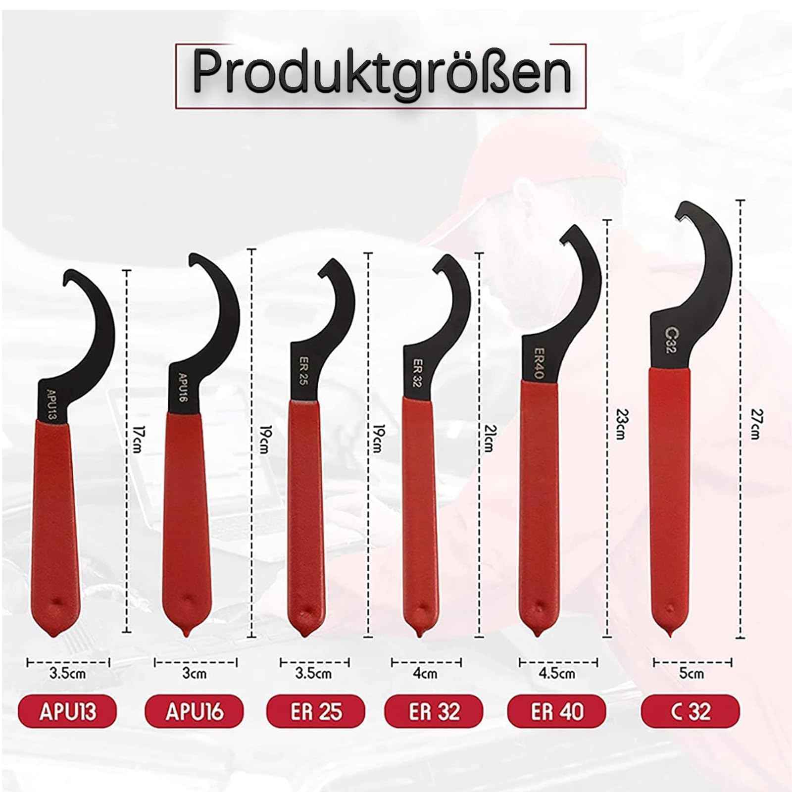 6 Stück C-Steckschlüssel Set mit Spannzangenfutter,Verstellbarer C-Hakenschlüssel für Muttern,Rutschfester Griff and Nasen-Design,Zum einfachen Anziehen und Lösen von Schraubverbindungen