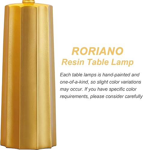 Miniatura 3 de RORIANO Set of 2 Modern Table Lamps for Living Room Bedroom, Gold Nightstand Resin Lamps with Black Grid Shade, Contemporary Desk Lamps for Bedside