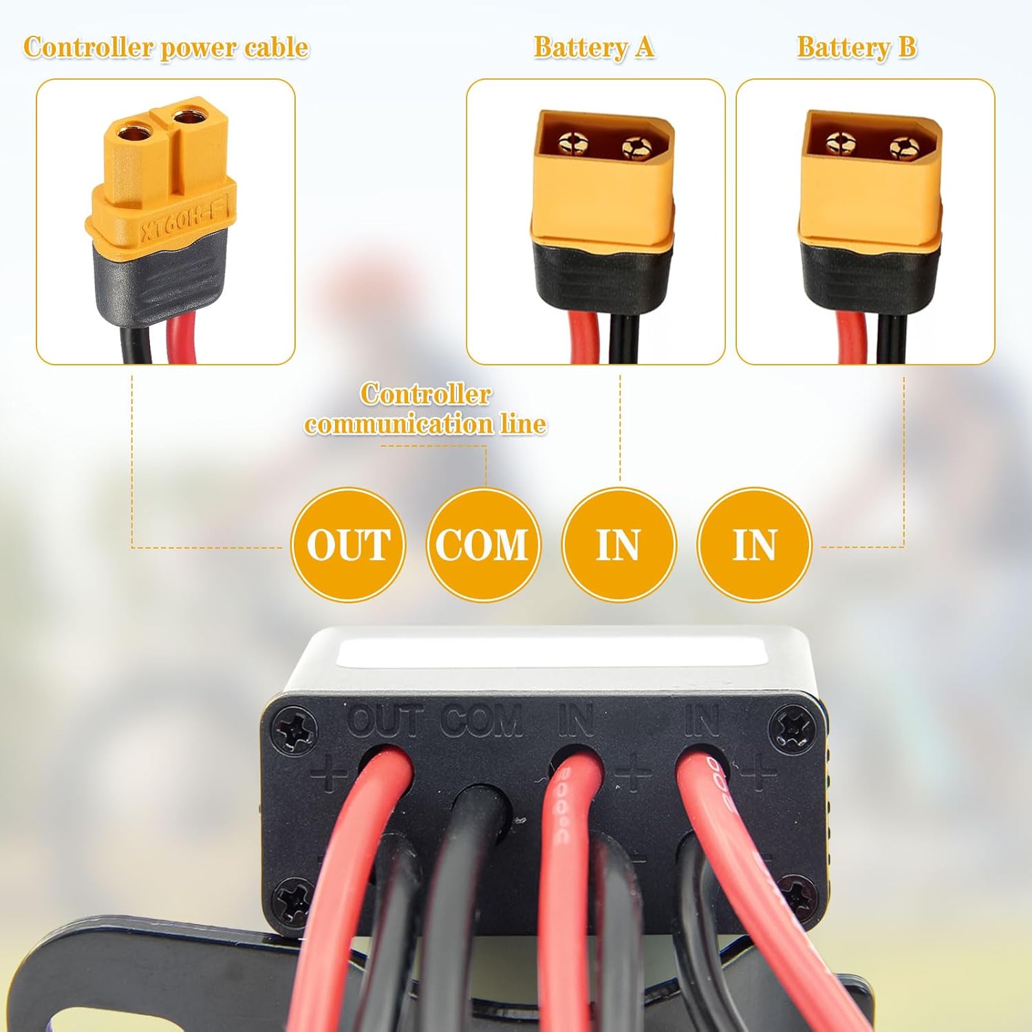 Double Battery Discharge Converter for E-Bike,DC 20V-72V DC Dual Battery Pack Switch Balancer XT60 Plug for Increase The Capacity by Connecting Two Batteries in Parallel Equalization Module (30A)