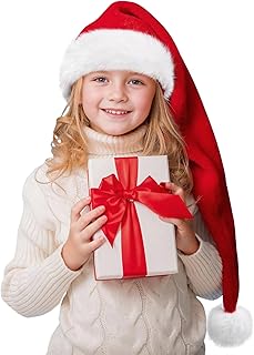 HOIIOH Long Santa Hat for Kids, Christmas Hat for Children Boys Girls, Long Fluffy Luxury Faux Fur Xmas Hats, Unisex Classic Santa Claus Hats for Christmas Holiday New Year Party