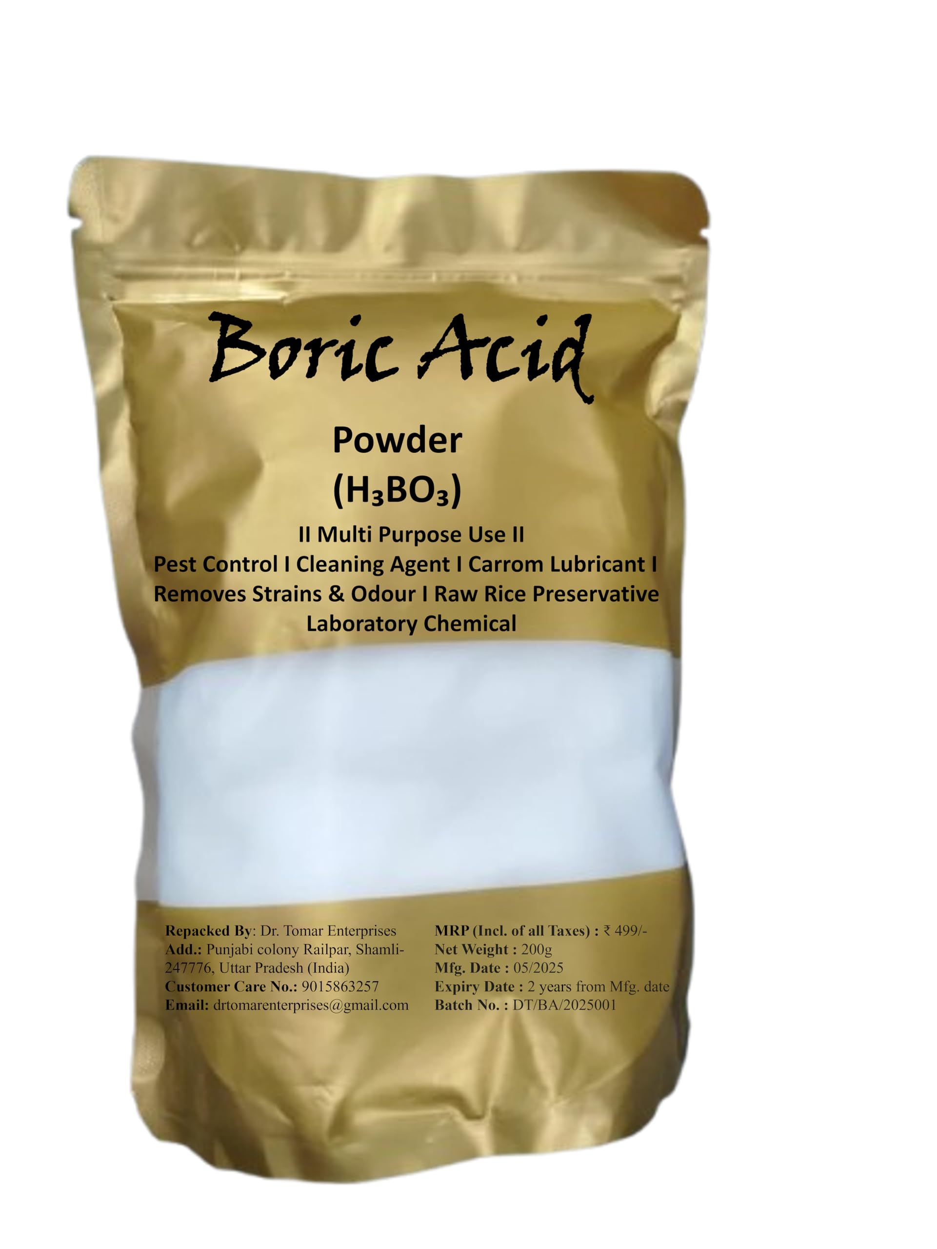 Dr. Tomar Boric Acid Powder for Cockroaches, Ant Repellent, Bed Bugs Killer, Carrom Board Powder, Rice Preservative, Kitchen Cleaner, Stain Remover, Industrial Cleaning Agent, (200 g)-image-2