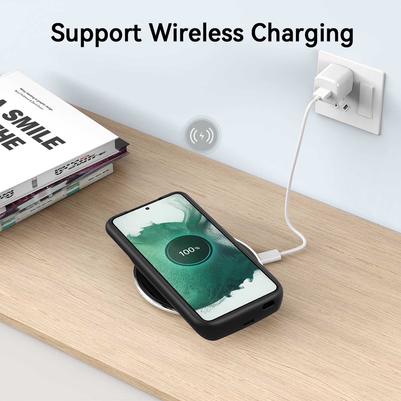 NEWDERY Custodia Batteria Per Samsung Galaxy S22, Supporta 18W QC E Qi Wireless Charging, 4700 mAh Sottile Batteria Ricaricabile Estesa Custodia Per Samsung Galaxy S22 (6,1 Pollici)