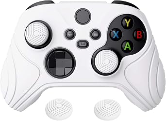 eXtremeRate PlayVital Samurai Edition White Anti-slip Controller Grip Silicone Skin, Ergonomic Soft Rubber Protective Case Cover for Xbox Series S/X Controller Model 1914 with White Thumb Stick Caps