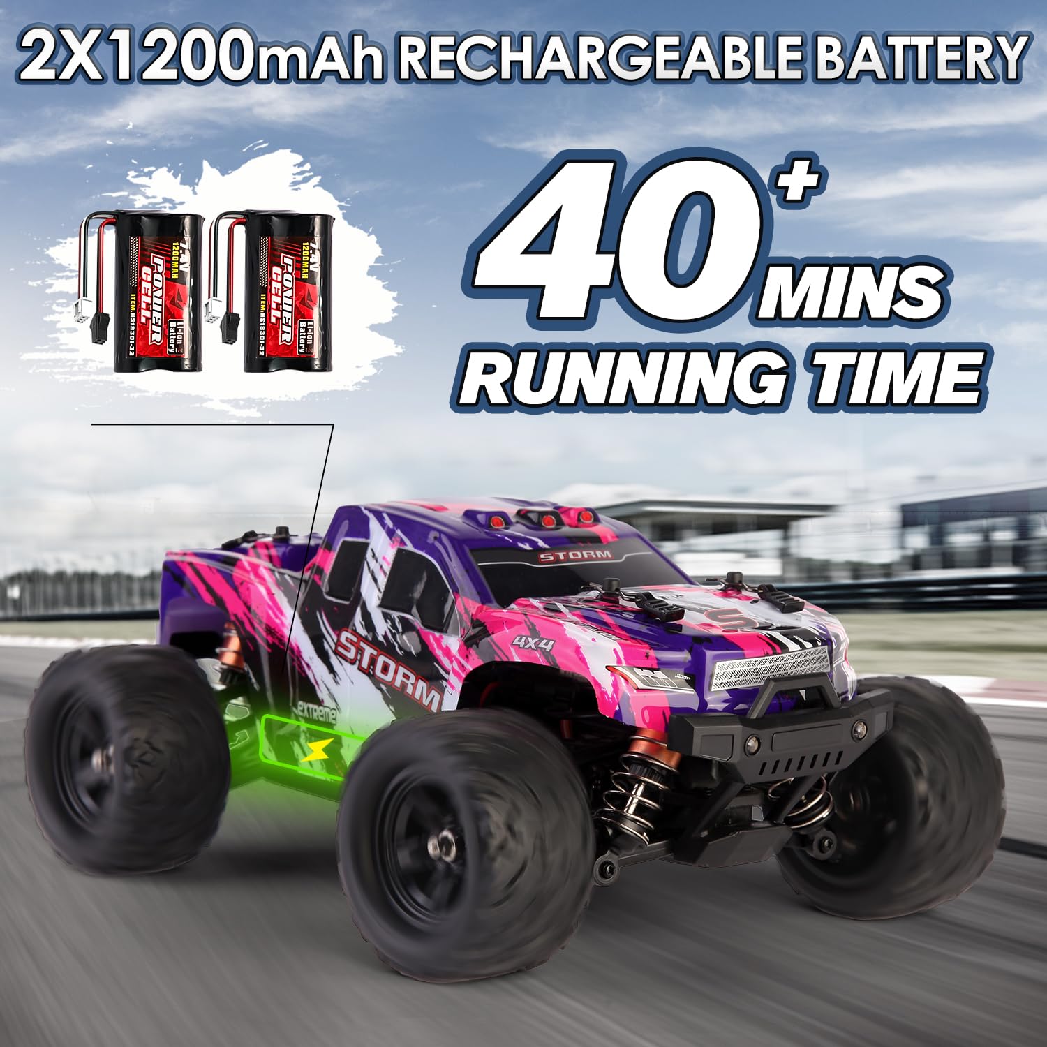 1:18 Scale RC Cars for Adults and Boys, 40KM/H Fast RC Cars 2.4Ghz Remote Control Car, 4X4 Off-Road Waterproof Monster RC Truck, Remote Control Truck with 2 Rechargeable Batteries and 2 Shells